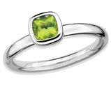 Solitaire Cushion Cut Peridot Ring 1/2 Carat (ctw) in Sterling Silver